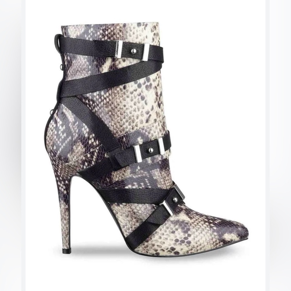 Guess Parley Snake Printed Pointed Toe Booties Natural Multi Leather Size 8M